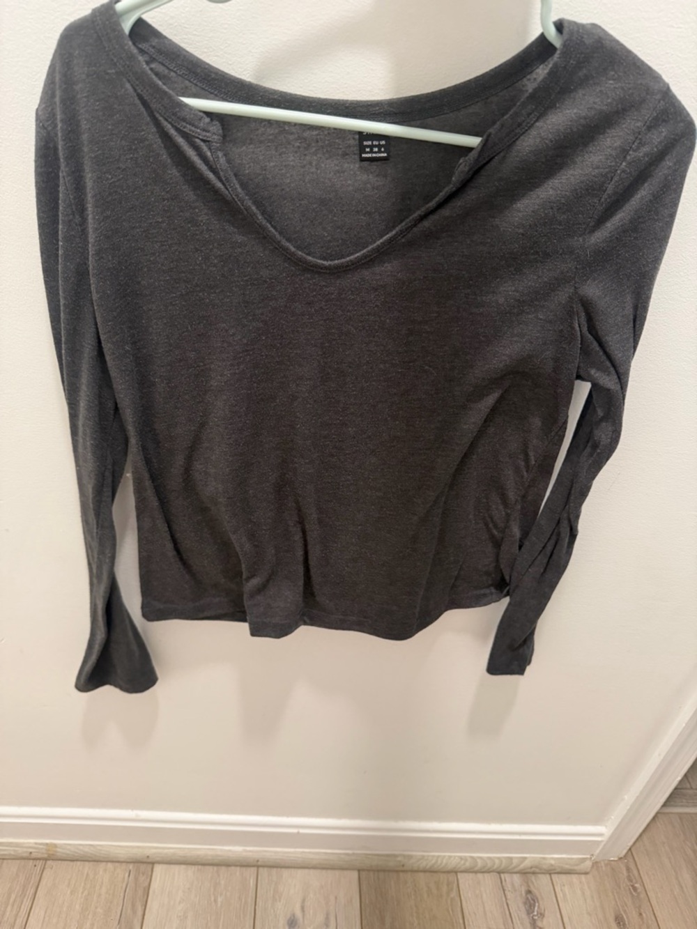 SHEIN Charcoal Gray Long-Sleeve V-Neck Top
